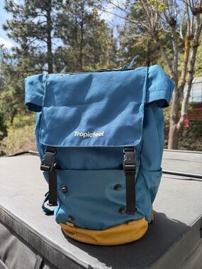Tropicfeel Teal and Mustard Roll-Top Backpack